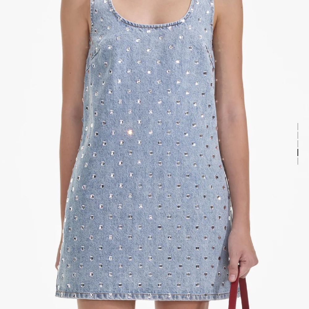 Self-Portrait Denim Rhinestone-Detail Mini Dress